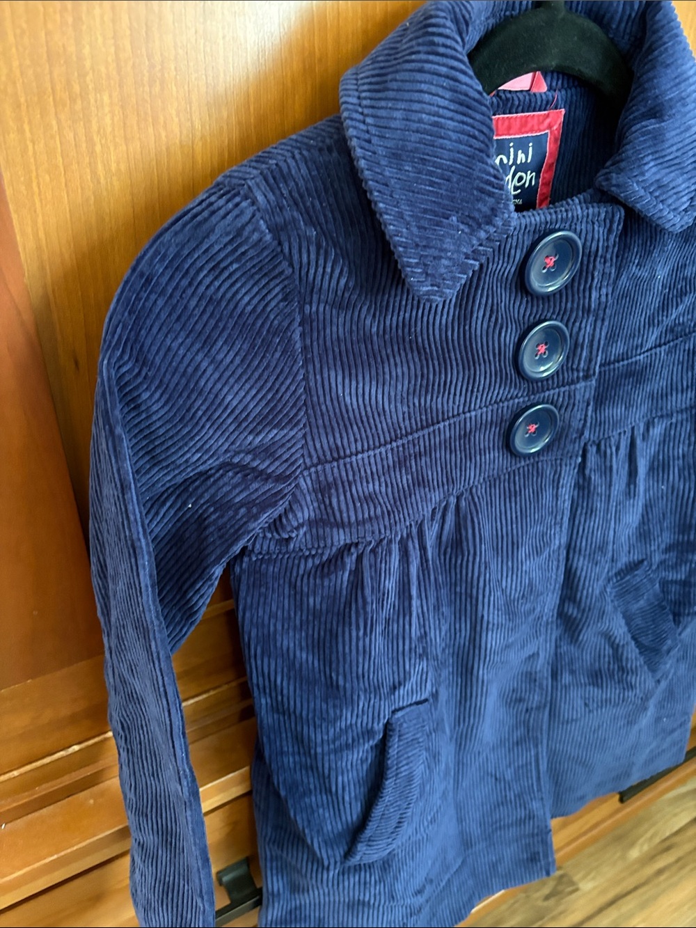 Mini Boden Navy Corduroy Kids' snap front pea coat - Picture 3 of 7